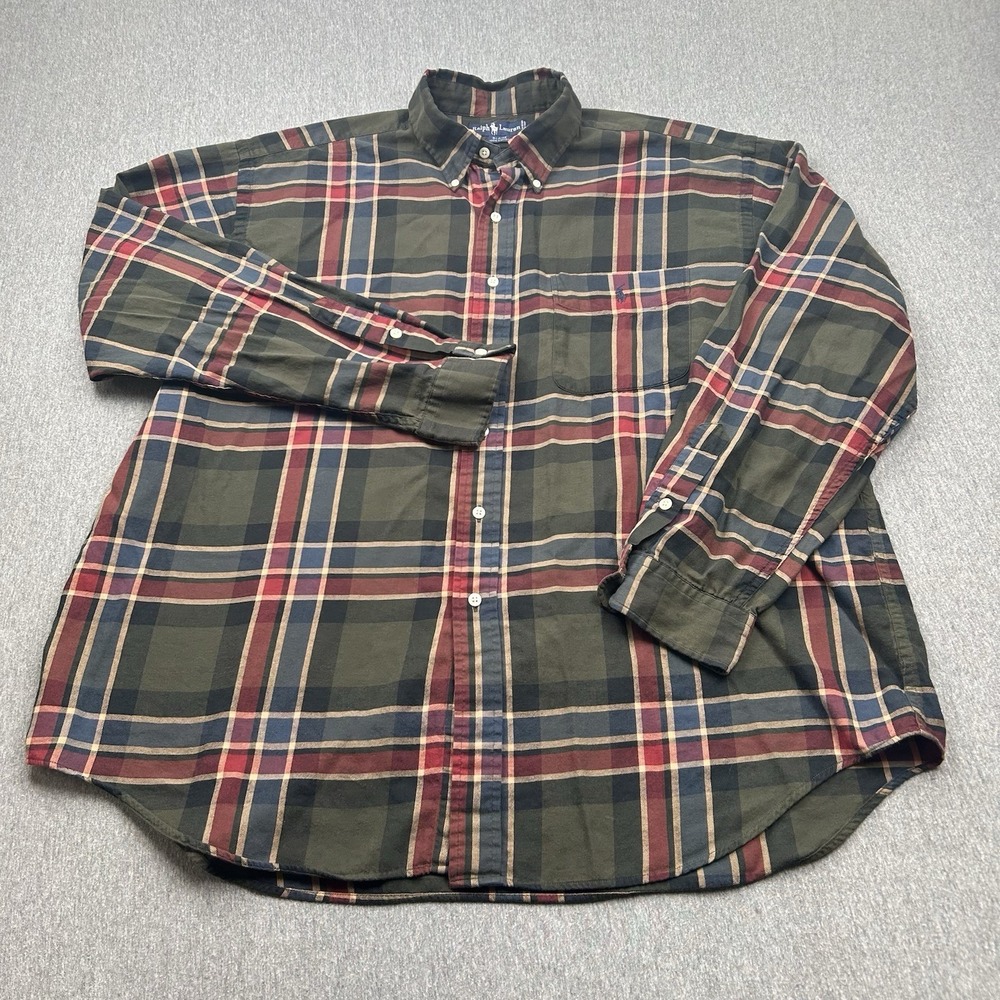 Ralph Lauren Blaire Shirt Mens XXL Green Blue Red Plaid Cotton Button Down - Picture 2 of 13